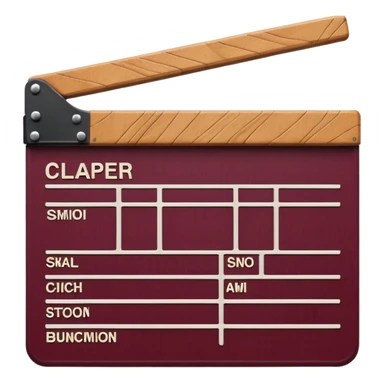 clapper board, burgundy color, intricate details, realistic texture emoji style sticker