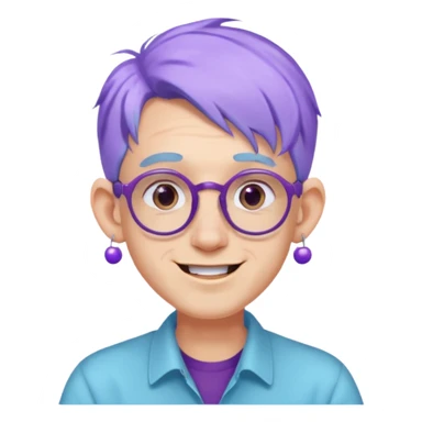 light blue haired man mid length hair with big ears and purple earrings and spectaclesi happy sticker