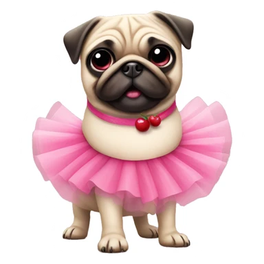 Fun pug wearing pink tutu and cherries sticker