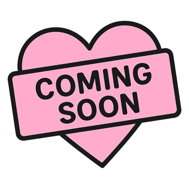 Change the stamp shape to a heart instead of a circle, keep baby pink color, bold and modern style, slightly tilted, clear 'coming soon' text, no background sticker