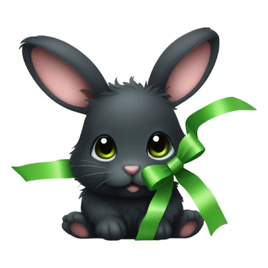 Simple cute fluffy baby black rabbit face with green ribbon sticker