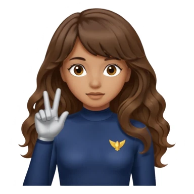 Uzun kahverengi dalgalı saçlı kahverengi gözlü esmer perçemli üzerinde lacivert parmak detaylı body olan bir kız yap saçları kabarık olmasın sticker