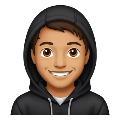 A serial killer wearing a black hoodie and smiling sticker