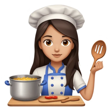 cooking  girl long dark brown hair and dark brown eyes, ight to medium skin tone sticker