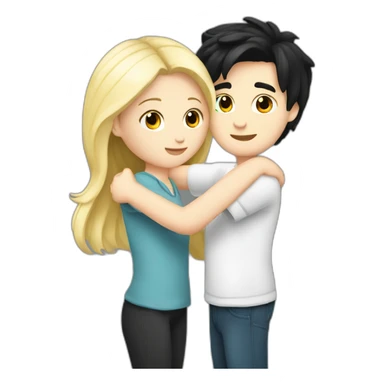 blond white girl hug white boy with black hair sticker