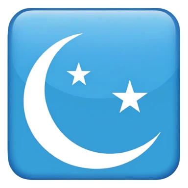 Iraqi Turkmen flag - a sky blue rectangular flag with a white crescent moon and star in the center. There is one straight white horizontal line across the top of the moon and another straight white horizontal line below the moon. sticker