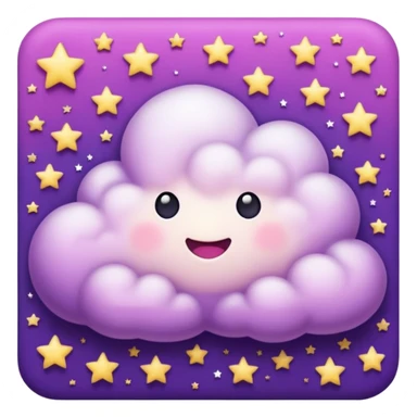 I want a purple cloud that's not like this one ☁️ but has a realistic shape without changing its appearance. The cloud should have a slightly white shaded part and should be starry but still purple/pink. The cloud has to be without face and complete purple. sticker
