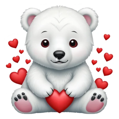 Baby polar bear surrounded by hearts sticker