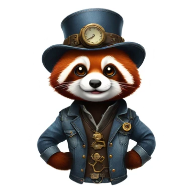 Red panda in a steampunk denim suit sticker