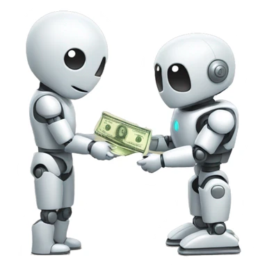 man giving money to cute robot sticker