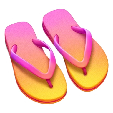Realistic orange yellow pink gradient pair of summer flip flops isolated. sticker