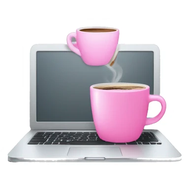 a grey laptop with a pink cup of coffee sticker
