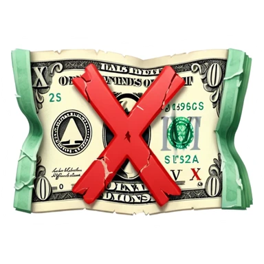 a money billet with a red X shape through, like for free sticker