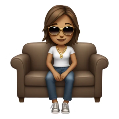 girl sitting on couch with brown hair sunglasses and gold necklace  sticker