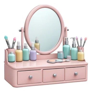 skincare routine on a white makeup vanity with mirror  sticker