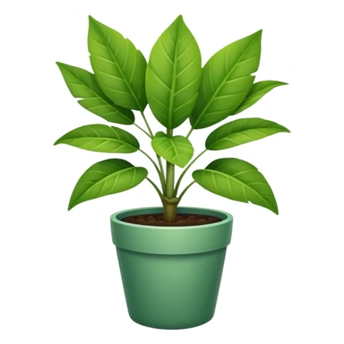 The potted plant has three large leaves inside. sticker