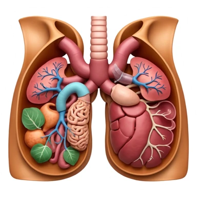 A highly detailed 3D accurate and anatomical model of the belly of a human, including the intestines, stomach, kidneys etc. Medical illustration style, realistic lighting, neutral background, hyper-detailed, scientific accuracy, 8K resolution sticker