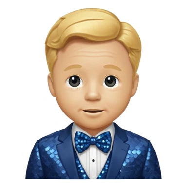 Mickey Rooney with golden blonde hair, dark blue sequin suit with bow tie sticker