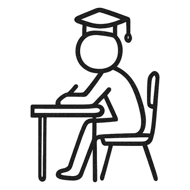 student sitting at a desk sticker