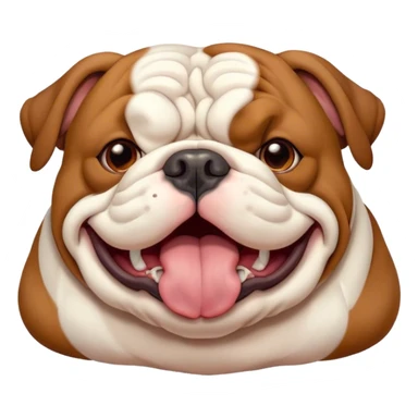 Cinematic Cute Yawning Brown and White English Bulldog Portrait Emoji, Head tilted slightly with a dramatic, wide-open yawn, showcasing a smooth brown and white coat with a defined pattern, floppy ears slightly drooping, round brown eyes barely open in drowsy contentment, Simplified yet irresistibly adorable features, highly detailed, glowing with a soft, cozy glow, high shine, relaxed yet expressive, stylized with a touch of whimsy, bright and endearing, soft glowing outline, capturing the essence of a sleepy yet affectionate guardian, so drowsy it feels like it could stretch out of the screen and curl up for a nap! sticker