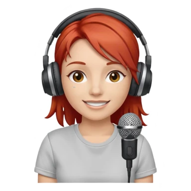 Female, happy, wearing headphone having mic, t-shirt, red hair
 sticker
