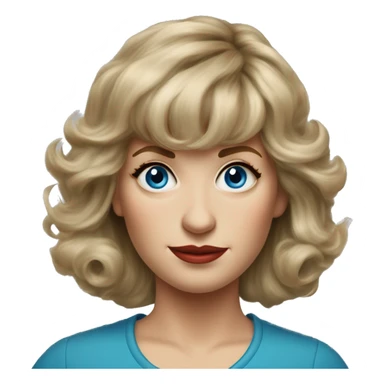Medium length Dirty blonde poofy hair with bangs all across forehead and sides swept away from face woman of 60 with blue eyes  sticker