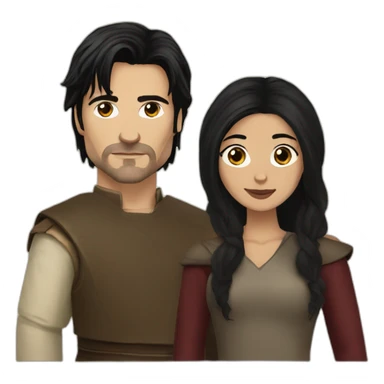 woman with black hair and jaime lannister from game of thrones, cute couple sticker