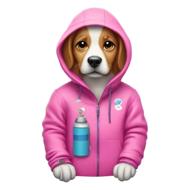 Dog in pink hoodie on snowboard  sticker