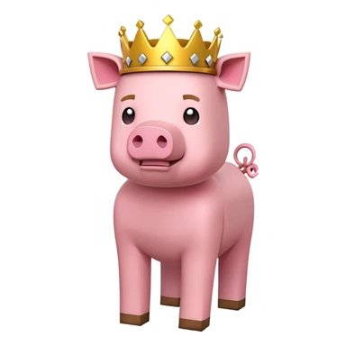 minecraft pig full body pink blocky animal with square head wearing a crown sticker