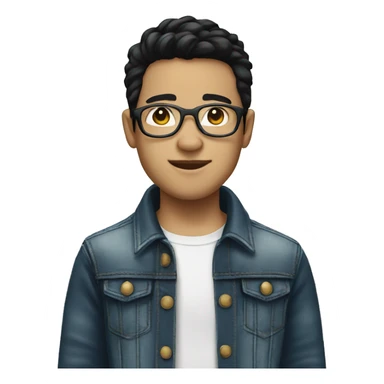 boy with glasess, black hair, white skin, use jeans jacket sticker