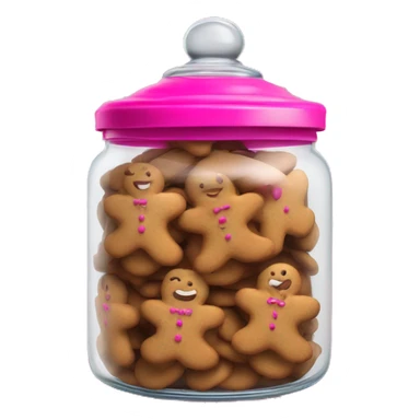 Realistic glass cookie jar with hot pink lid full of gingerbread cookies isolated.  sticker