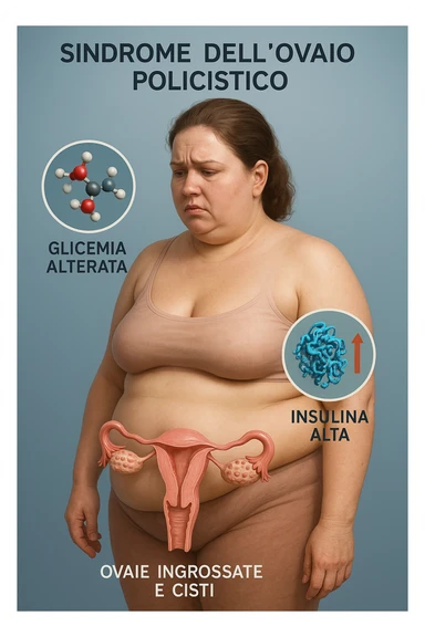 Donna con insulina fuori controllo  in 3D immagine medica donna pcos in italiano sticker