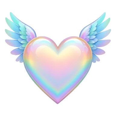 pale pastel holographic heart with delicate wings, gentle rainbow reflection sticker