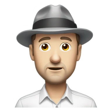 tim robinson wearing a grey fedora white shirt only looking scared and sad facing left sticker