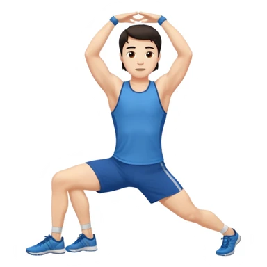 Hombre blanco pelinegro haciendo ejercicio de estiramiento, calentamiento sticker