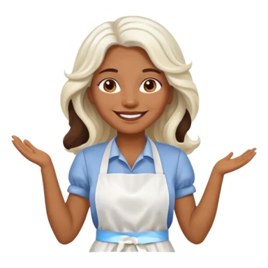 woman, brown skin, white long wavy hair, with apron sticker