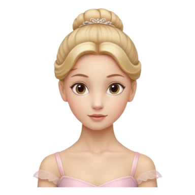 Cinematic Realistic Ballerina Portrait, depicted with lifelike skin texture, subtle rosy undertones, and soft natural lighting that enhances the gentle contours of her face. Her intricately detailed golden blonde hair is elegantly styled in an updo, sticker
