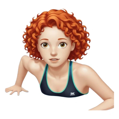 thin 18-year-old white female athlete swimmer with curly red hair about to enter a pool sticker