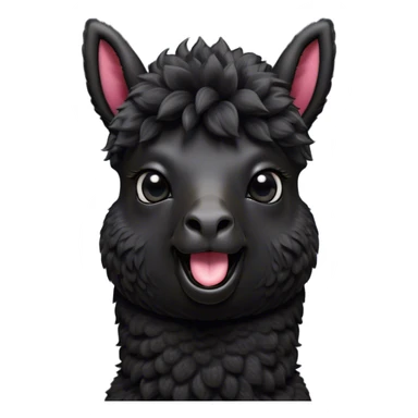 Cinematic Comical Black Alpaca Portrait Emoji, Head tilted dramatically with an exaggeratedly amused expression, featuring a striking jet-black fleece with playful texture, wide, expressive dark eyes filled with playful disbelief, Simplified yet hilariously expressive features, highly detailed, glowing with a slightly sassy glow, high shine, dramatic yet playful, stylized with an air of cheeky mischief, bright and endearing, soft glowing outline, capturing the essence of a spirited and over-the-top alpaca, so meme-worthy it feels like it could side-eye its way into internet fame instantly! sticker