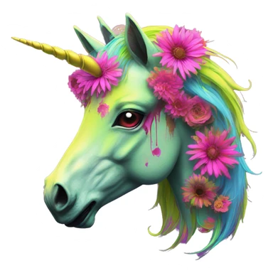 Zombie Pegasus unicorn psychedelic flowers floral groovy art neon rave raving sticker