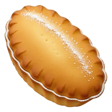 A madeleine pastry. Oval shaped. With scalloped single edge. sticker