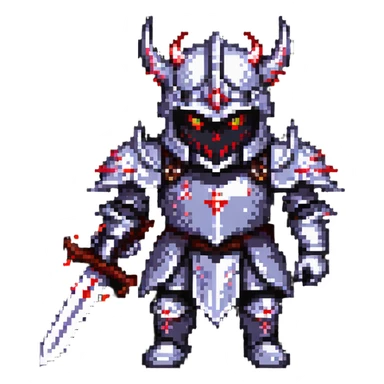 knight with demon features and glowing red eyes sticker