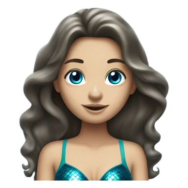 Brunette mermaid with long hair and blue eyes  sticker