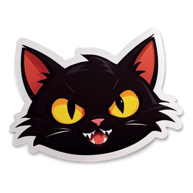 Cute black cat with fangs sticker