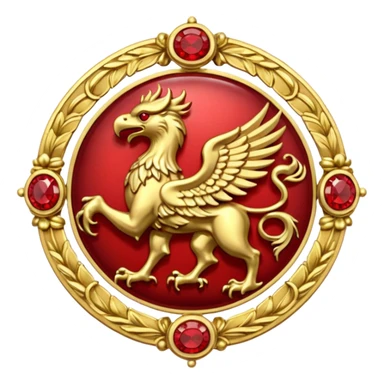 Golden griffin crest / brosch in a circle with red gems and no background sticker