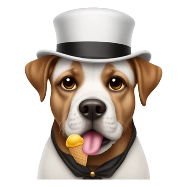 Sad dog with top hat and icecream sticker