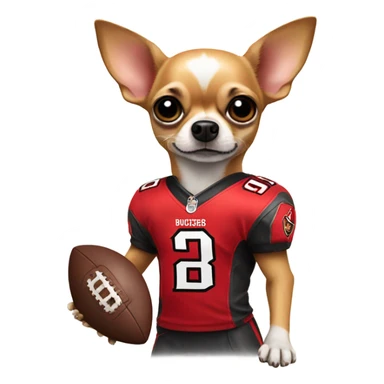 Chihuahua playing football wearing a buccaneers jersey sticker