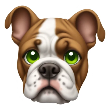 make a brown bulldog with green eyes and a white stripe down forehead sticker