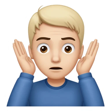 Person leaning forward with one hand behind their ear, eyebrows raised, confused face, as if saying "What? sticker