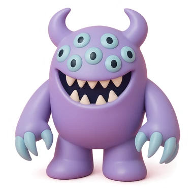 terrifying monster with multiple eyes, long claws, menacing grin, deep purple and black colors, vinyl figure style sticker